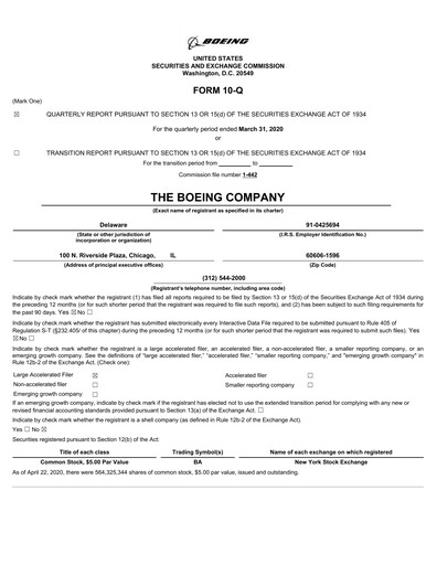 Miniature Boeing Rapport trimestriel 2020-q1