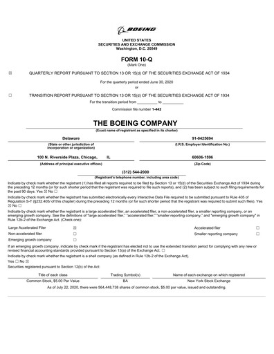 Miniature Boeing Rapport trimestriel 2020-q2