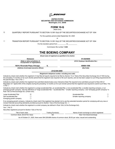 Miniature Boeing Rapport trimestriel 2020-q3
