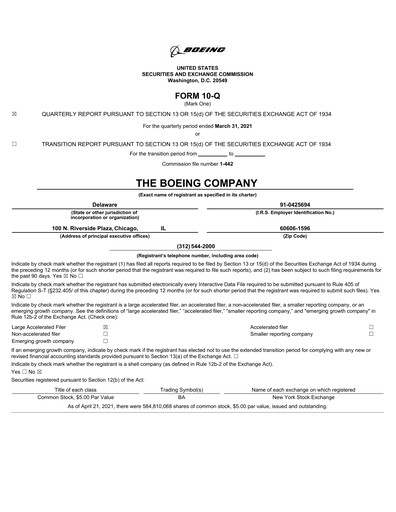 Miniature Boeing Rapport trimestriel 2021-q1