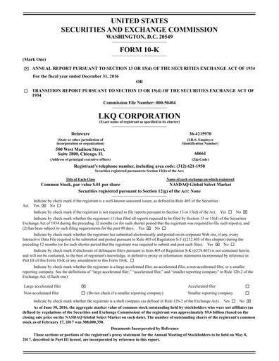 Thumbnail LKQ Corporation Annual Report 2016