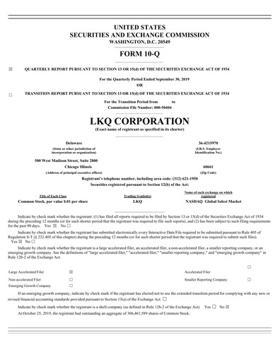 Thumbnail LKQ Corporation Quarterly Report 2019-q3