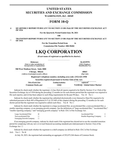 Thumbnail LKQ Corporation Quarterly Report 2021-q2