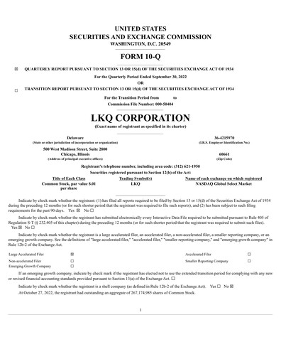 Thumbnail LKQ Corporation Quarterly Report 2022-q3