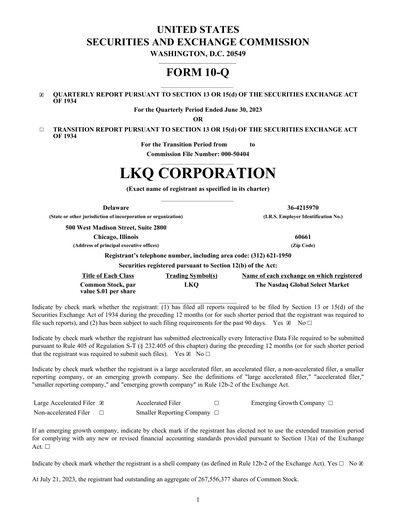 Thumbnail LKQ Corporation Quarterly Report 2023-q2