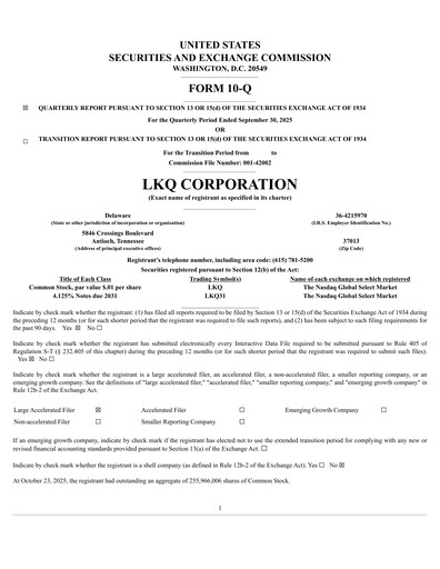 Thumbnail LKQ Corporation Quarterly Report 2025-q3