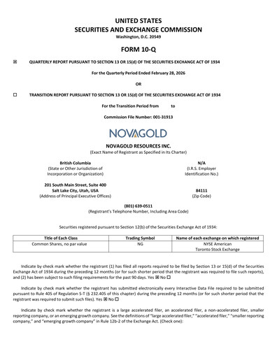 Thumbnail NovaGold Resources
 Quarterly Report 2026-q1