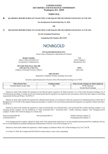 Thumbnail NovaGold Resources
 Quarterly Report 2026-q2