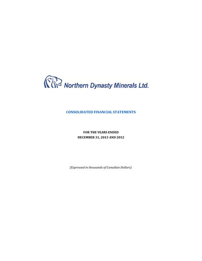 Thumbnail Northern Dynasty Minerals Annual Report 2013
