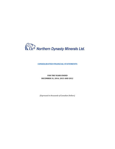 Thumbnail Northern Dynasty Minerals Annual Report 2014