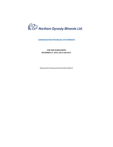 Thumbnail Northern Dynasty Minerals Annual Report 2015