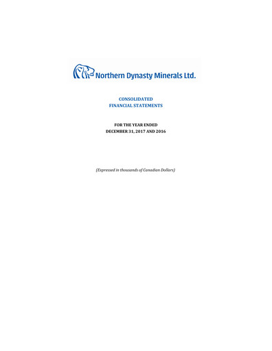 Thumbnail Northern Dynasty Minerals Annual Report 2017