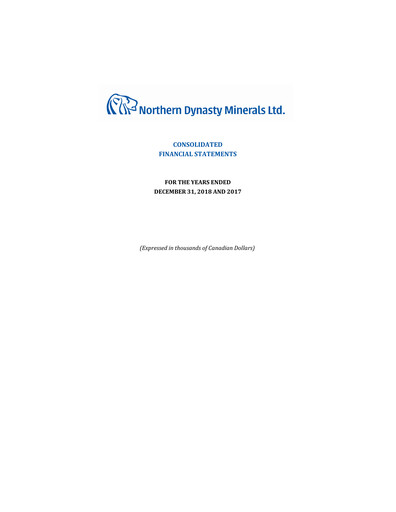 Thumbnail Northern Dynasty Minerals Annual Report 2018