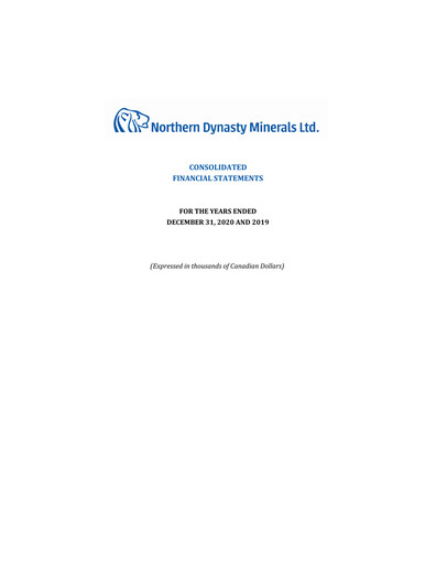 Thumbnail Northern Dynasty Minerals Annual Report 2020