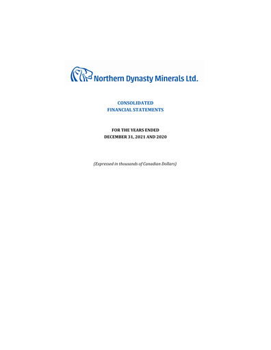Thumbnail Northern Dynasty Minerals Annual Report 2021