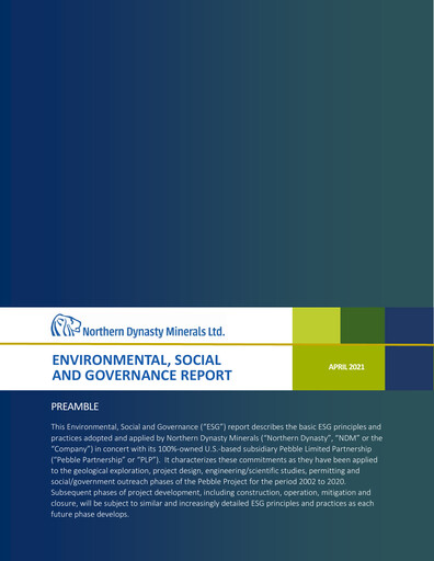 Thumbnail Northern Dynasty Minerals ESG Report fy2021