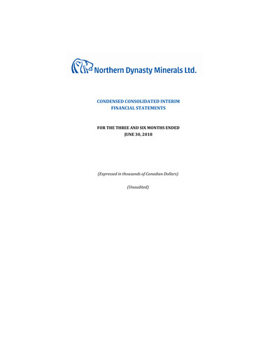 Thumbnail Northern Dynasty Minerals Quarterly Report 2018-q2