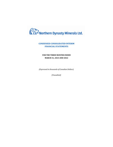Thumbnail Northern Dynasty Minerals Quarterly Report 2023-q1