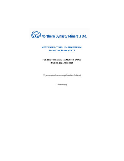 Thumbnail Northern Dynasty Minerals Quarterly Report 2026-q2