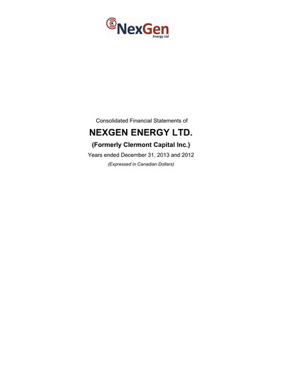 Thumbnail NexGen Energy
 Financial Statement 2013