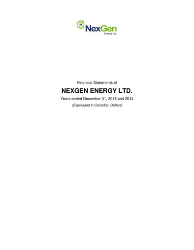 Thumbnail NexGen Energy
 Financial Statement 2015