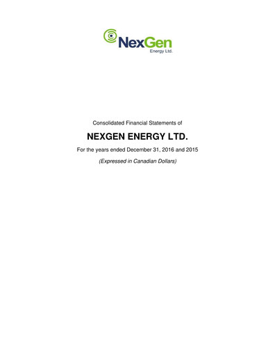 Thumbnail NexGen Energy
 Financial Statement 2016
