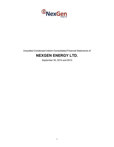 Thumbnail NexGen Energy
 Quarterly Report 2014-q3