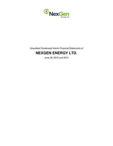 Thumbnail NexGen Energy
 Quarterly Report 2015-q2