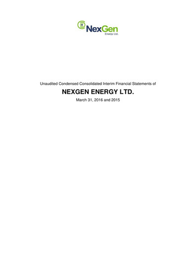 Thumbnail NexGen Energy
 Quarterly Report 2016-q1