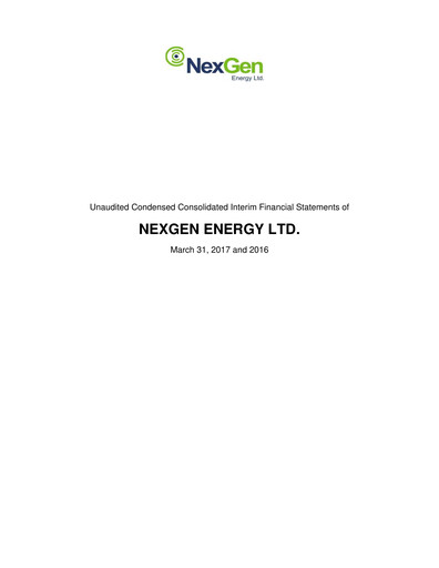 Thumbnail NexGen Energy
 Quarterly Report 2017-q1