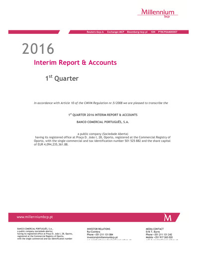 Thumbnail Banco Comercial Português (Millennium bcp) Quarterly Report 2016-q1