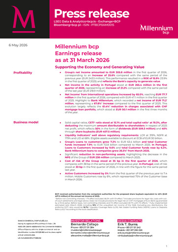 Miniature Banco Comercial Português (Millennium bcp) Rapport trimestriel 2026-q1