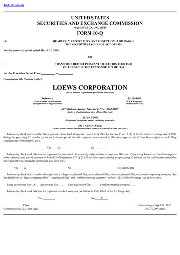Vorschaubild Loews Corporation
 Quartalsbericht 2015-q1