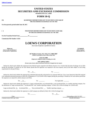 Vorschaubild Loews Corporation
 Quartalsbericht 2015-q2