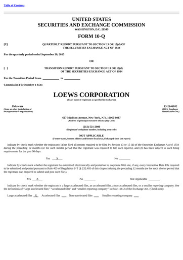 Vorschaubild Loews Corporation
 Quartalsbericht 2015-q3