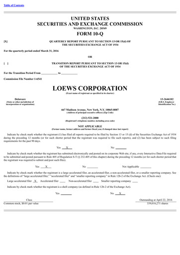 Vorschaubild Loews Corporation
 Quartalsbericht 2016-q1