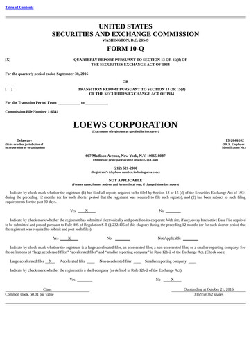 Vorschaubild Loews Corporation
 Quartalsbericht 2016-q3
