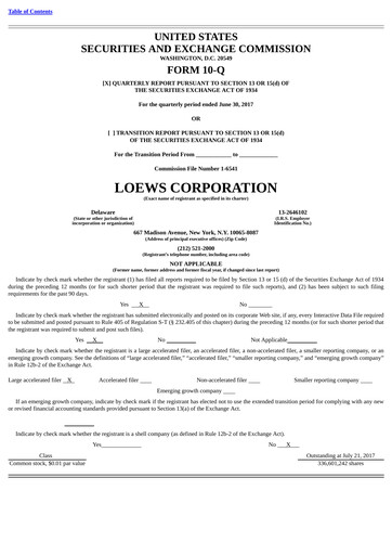 Vorschaubild Loews Corporation
 Quartalsbericht 2017-q2
