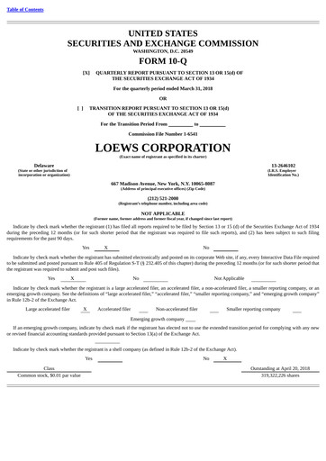 Vorschaubild Loews Corporation
 Quartalsbericht 2018-q1