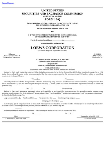 Vorschaubild Loews Corporation
 Quartalsbericht 2018-q2