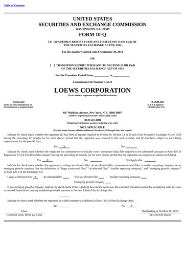 Vorschaubild Loews Corporation
 Quartalsbericht 2018-q3