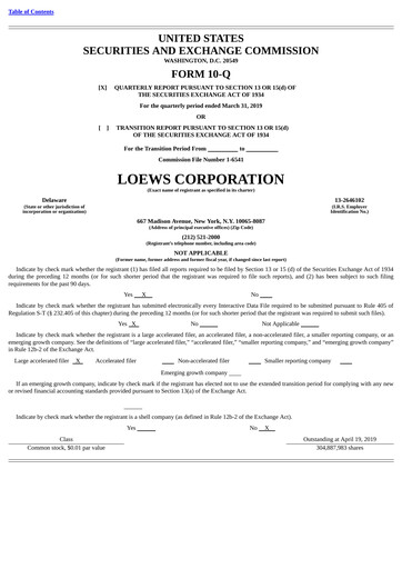 Vorschaubild Loews Corporation
 Quartalsbericht 2019-q1
