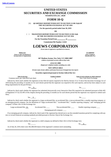 Vorschaubild Loews Corporation
 Quartalsbericht 2019-q2