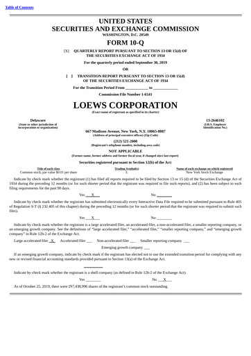 Vorschaubild Loews Corporation
 Quartalsbericht 2019-q3