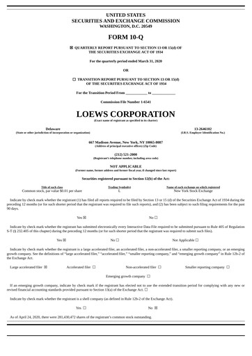 Vorschaubild Loews Corporation
 Quartalsbericht 2020-q1