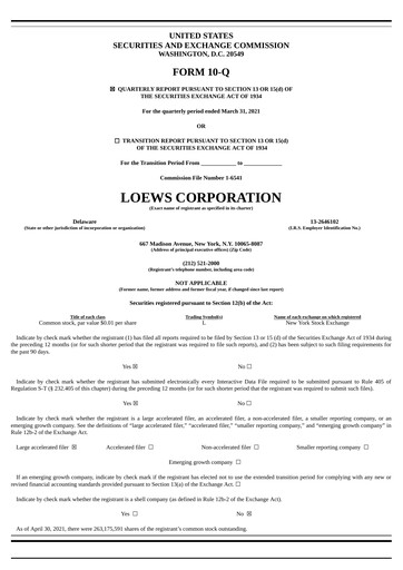 Vorschaubild Loews Corporation
 Quartalsbericht 2021-q1
