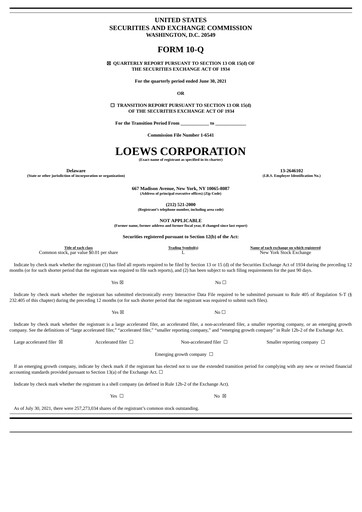 Vorschaubild Loews Corporation
 Quartalsbericht 2021-q2