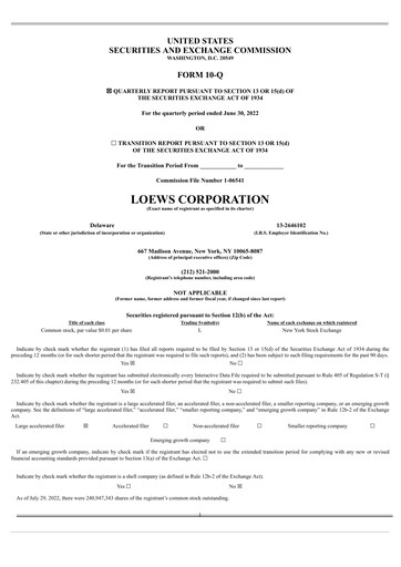 Vorschaubild Loews Corporation
 Quartalsbericht 2022-q2