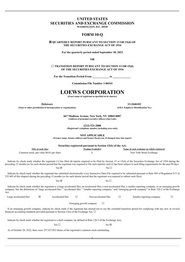 Vorschaubild Loews Corporation
 Quartalsbericht 2022-q3