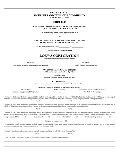 Vorschaubild Loews Corporation
 Quartalsbericht 2024-q3